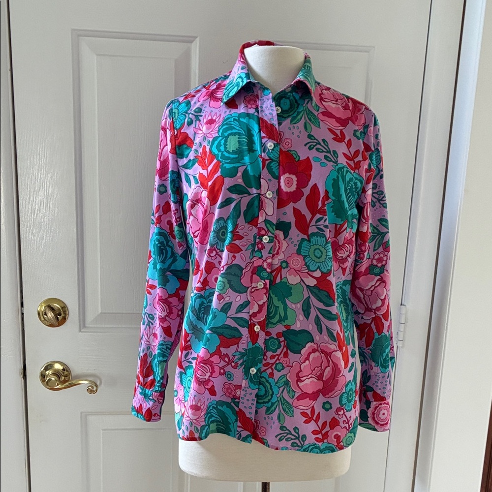 EUC Talbots bold floral lightweight cotton shirt